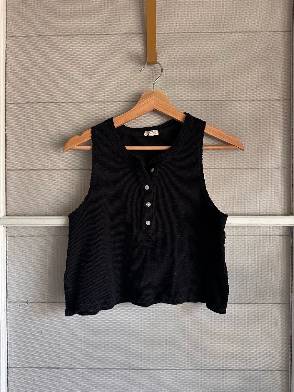 Aerie Black Textured Henley Tank